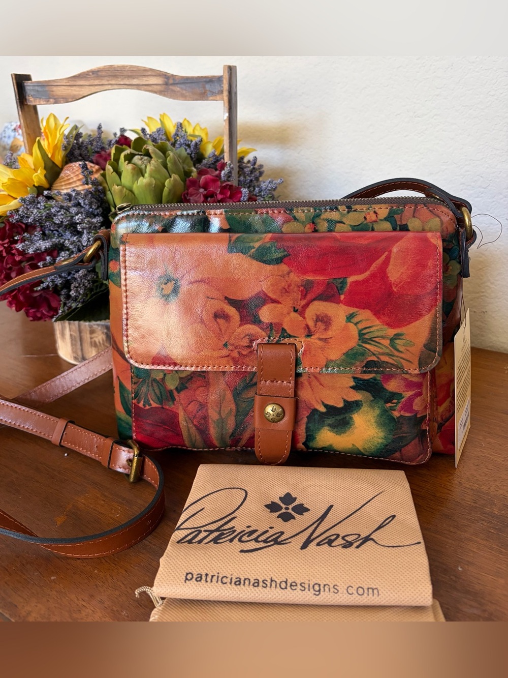 Patricia Nash Purse Carmeline Leather Crossbody Purse Bag Multicolor Floral NWT